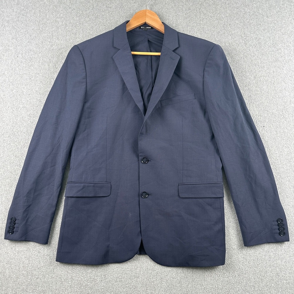 Express Blazer Mens 42R Navy Blue Extra Slim Fit Wool Blend Two Button Suit Coat
